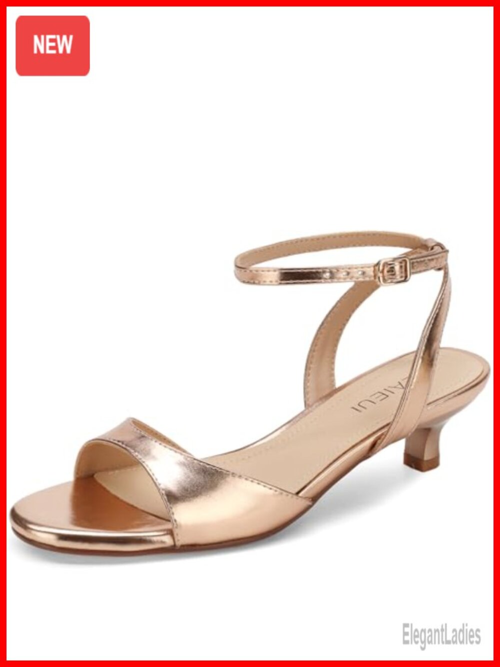 Kitten Heel Sandals Open Toe Ankle Strap Faux Leather